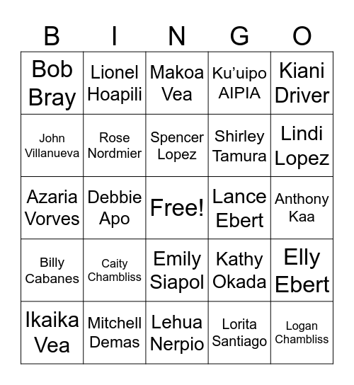 Kingdom Hall Freinds Bingo Card