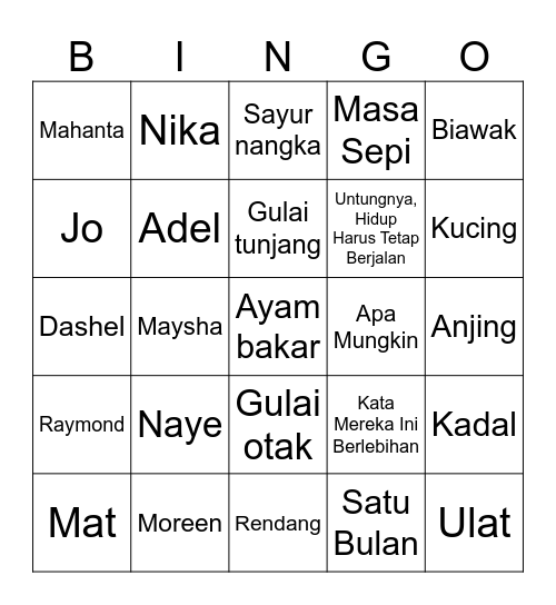 Bingo w/ Sam Bingo Card