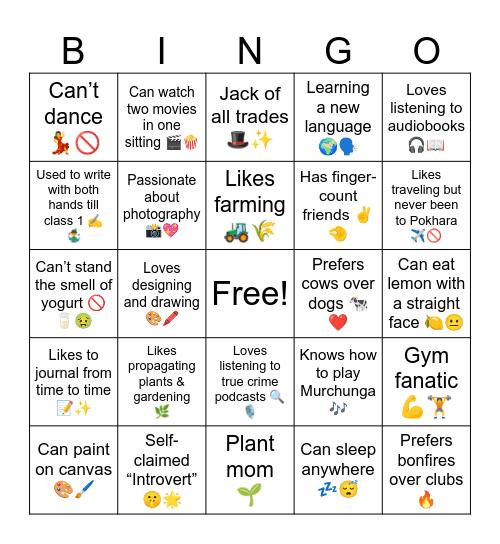 Untitled Bingo Card