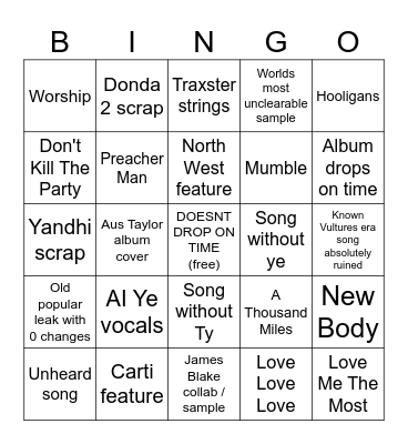 VULTURES 3 Bingo Card