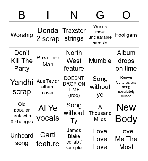 VULTURES 3 Bingo Card