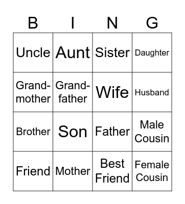 Family and Friends Bingo Card