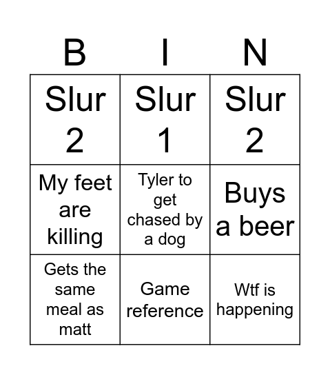 TYLER BINGO Card