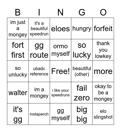 mongey, mongey, mongey, mongey, mongey, mongey, mongey Bingo Card