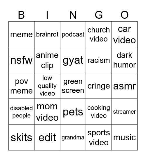 Instagram Reel Bingo Card