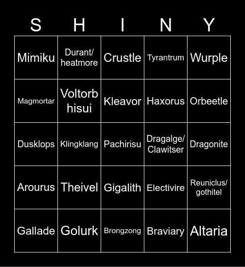 Shiny pokemon Bingo Card