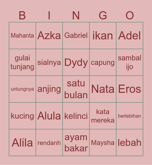 sam ngo Bingo Card