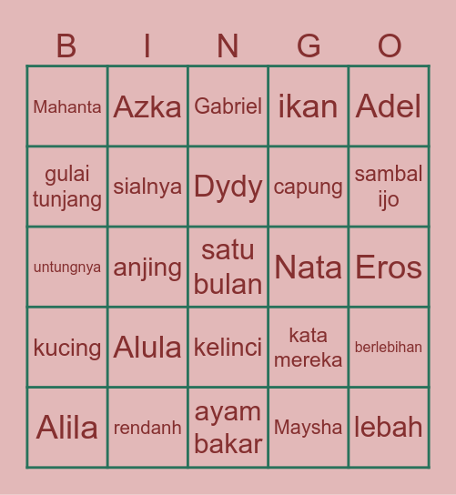 sam ngo Bingo Card