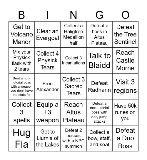 Elden Ring Bingo! Randomized Card Bingo Card