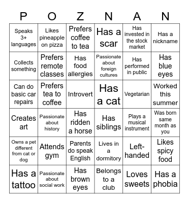 Icebreaker Bingo Card