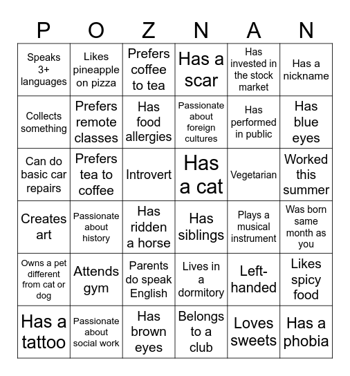 Icebreaker Bingo Card