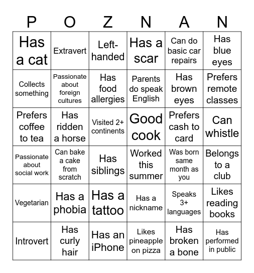 Icebreaker Bingo Card