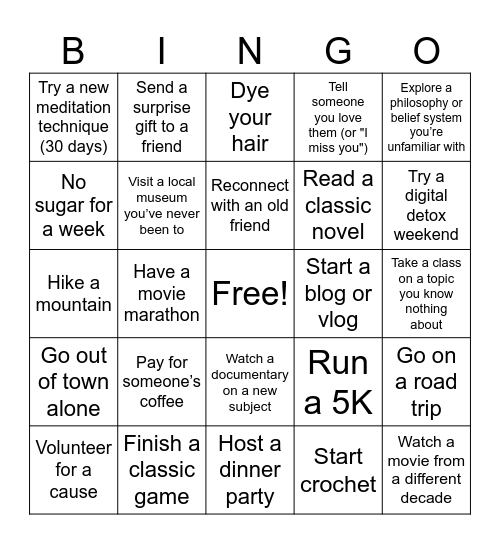 Life Bingo Card