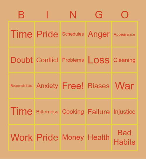 Burden Bingo Card