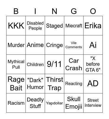 Instagram Bingo Card