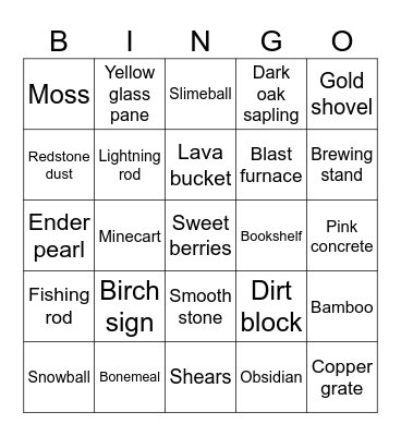 Minecraft items 1 Bingo Card