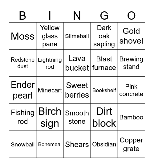 Minecraft items 1 Bingo Card