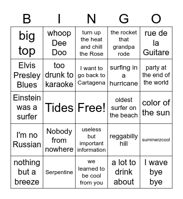 Jimmy Buffett Music Bingo Round #2 Bingo Card