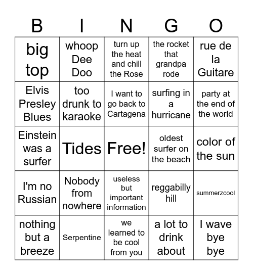 Jimmy Buffett Music Bingo Round #3 Bingo Card
