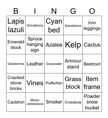 Minecraft items 2 Bingo Card