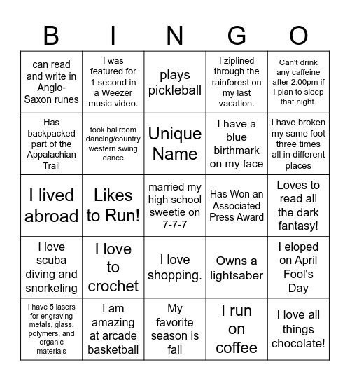 English 3 Bingo Card