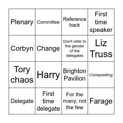 Labour Conference Bingo Card