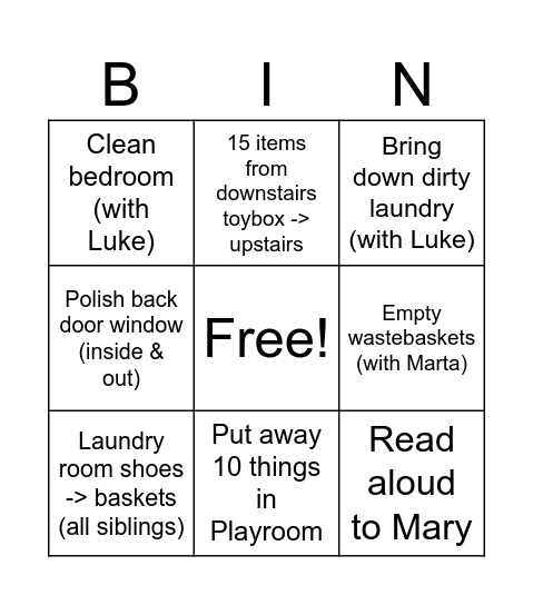 Adam Bingo Card