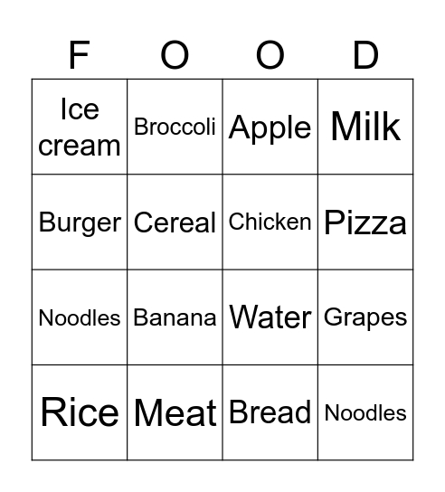 Food Bingo Card