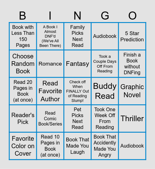 Reading Slump Bingo Card