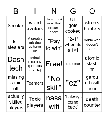 TSB bingo Card