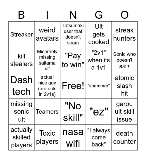 TSB bingo Card