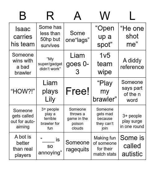 Brawl Stars Friendly Battle Bingo Card