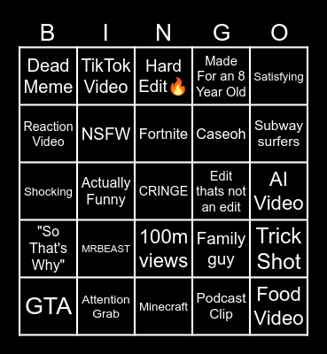 YouTube Shorts Bingo Card