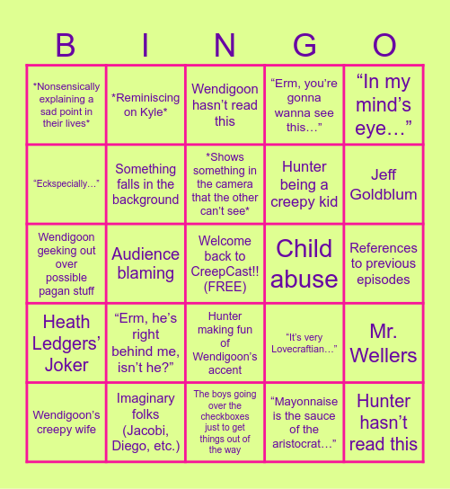 CREEPCAST Bingo Card