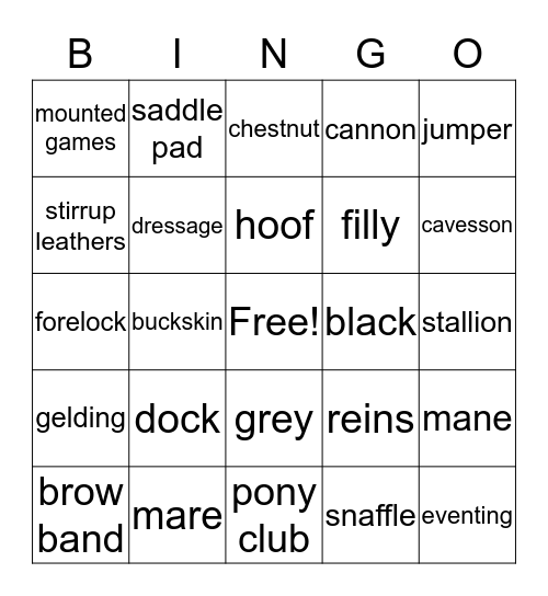 Seven Pines Stables - Bingo Card