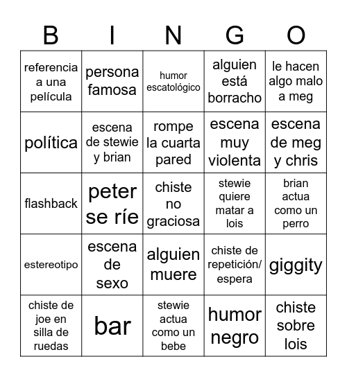 Padre de familia Bingo Card