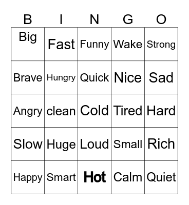 Synonym Bingo Card