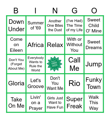 80's Musical Bingo Card