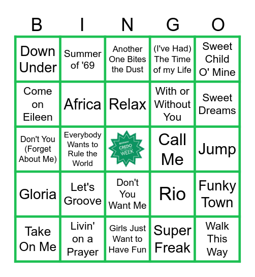 80's Musical Bingo Card