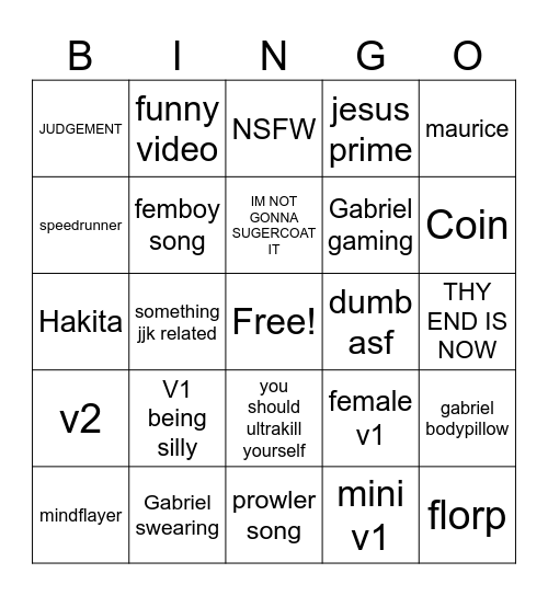 Ultrakill bingo Card