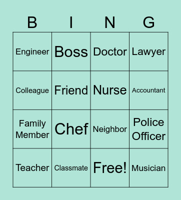 Occupations Bingo Card