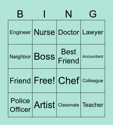 Occupations Bingo Card