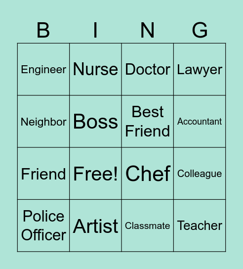 Occupations Bingo Card