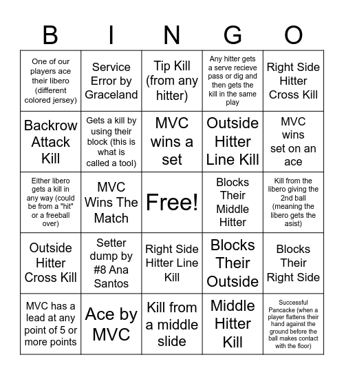 MVC Volleyball Bingo Card