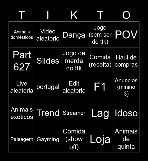 Tik tok bingo Card