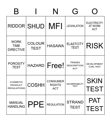 Health and Safety Bingo Card