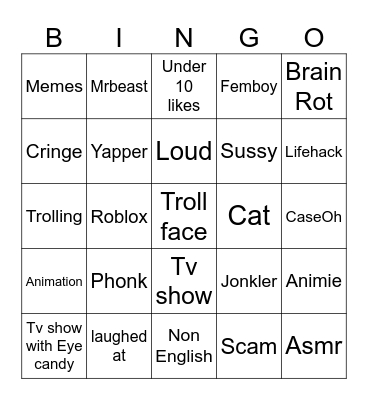 YouTube shorts bingo board Bingo Card