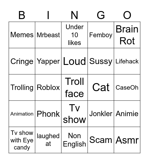 YouTube shorts bingo board Bingo Card