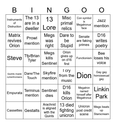 TF One Bingo Card
