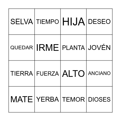 BINGO DE PALABRAS Bingo Card